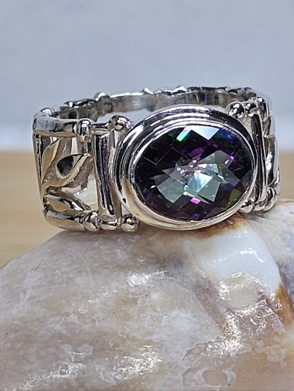 Oval Mystic Topaz 925 Silver Ring Size 6.75 - Picture 3 of 9